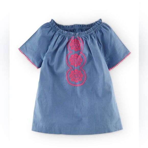Mini Boden Girls' Blue Floral Embroidered Tunic Dress Size 3-4 - Picture 1 of 5